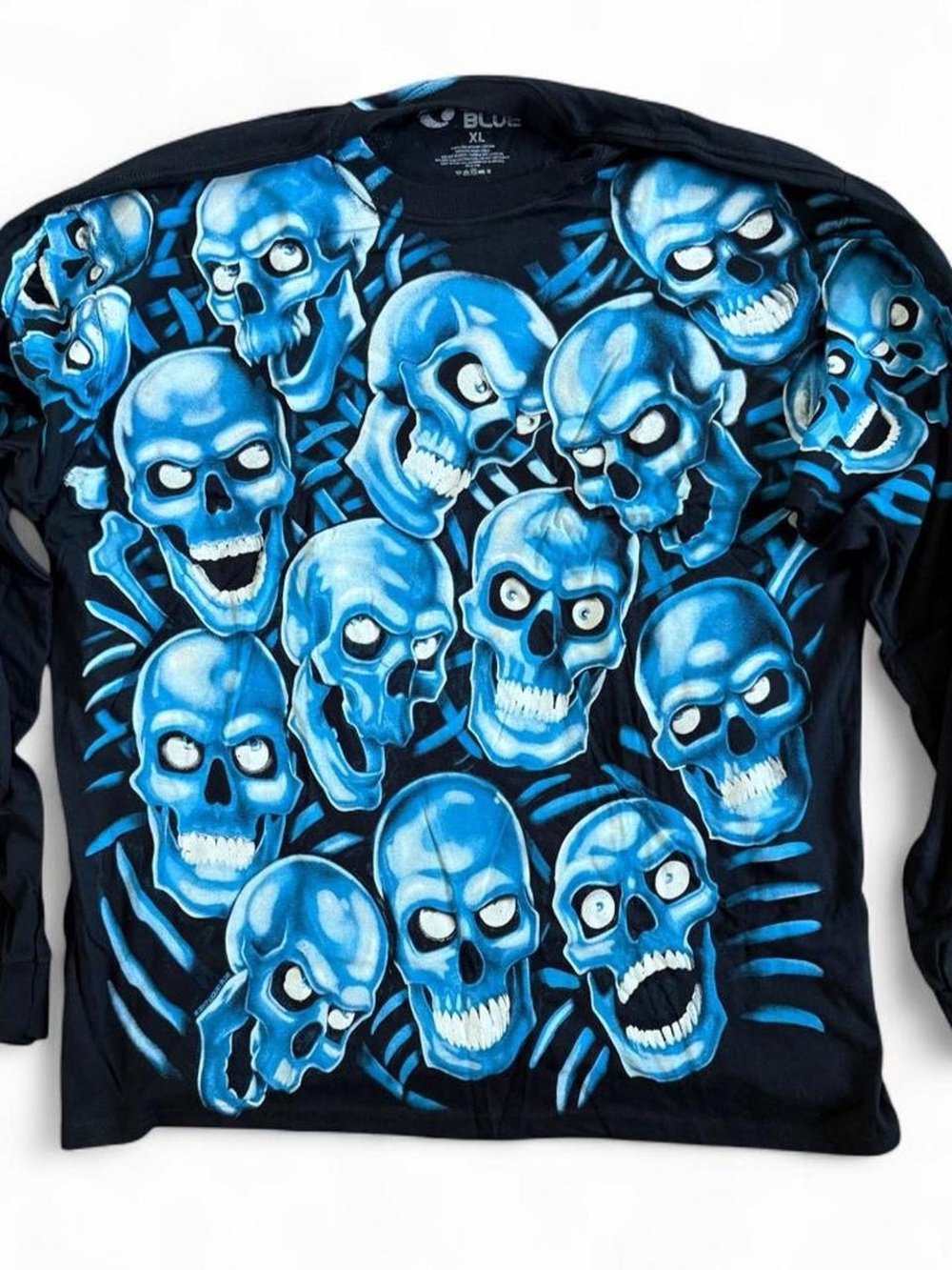 Liquid Blue Blue Skull Pile AOP Long Sleeve Shirt